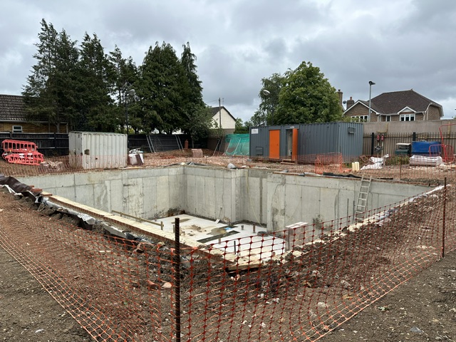 Shuttered basement walls in a completed excavation