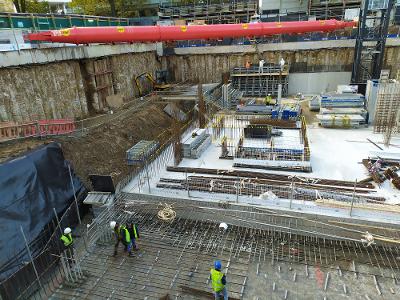 Reinforcement cages and formwork ahead of a concrete pour